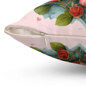 Floral Heart Square Pillow – Polyester Decor - Dipaliz - Throw Pillows