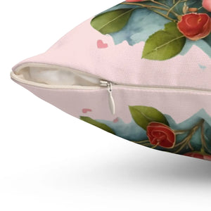 Floral Heart Square Pillow – Polyester Decor - Dipaliz - Throw Pillows