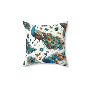 Spun Polyester Square Pillow - Double-sided Peacock Design - Dipaliz - 14’’ × - Throw Pillows