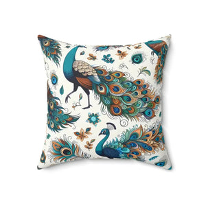 Spun Polyester Square Pillow - Double-sided Peacock Design - Dipaliz - 18’’ × - Throw Pillows