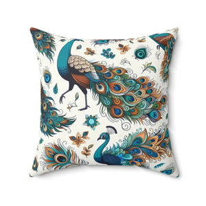 Spun Polyester Square Pillow - Double-sided Peacock Design - Dipaliz - Throw Pillows