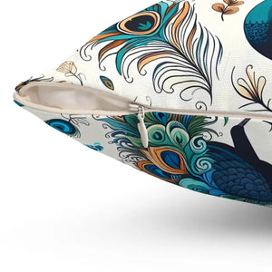 Spun Polyester Square Pillow - Double-sided Peacock Design - Dipaliz - Throw Pillows