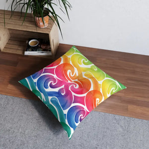 Rainbow Swirl Tufted Square Floor Pillow - Colorful Accent - Dipaliz - Throw Pillows