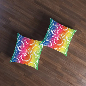 Rainbow Swirl Tufted Square Floor Pillow - Colorful Accent - Dipaliz - Throw Pillows