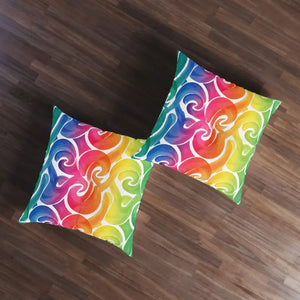Rainbow Swirl Tufted Square Floor Pillow - Colorful Accent - Dipaliz - Throw Pillows