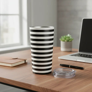 DipaliZ black and white striped tumbler, glossy steel, 20 fluid ounces