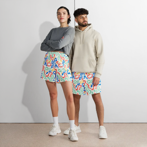 Squiggle Print Unisex Athletic Shorts | Upf50+ Recycled Long - Xs