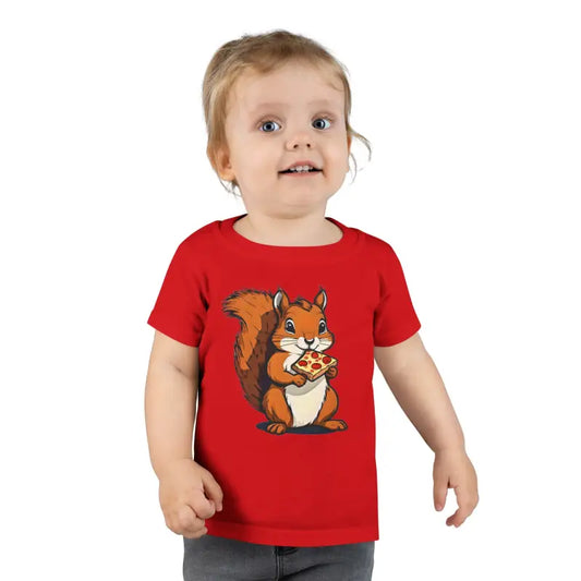A Squirrel With Pizza Slice Toddler T-shirt - Red / 4t