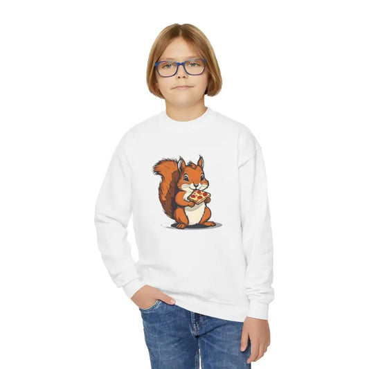 Squirrel Swag: Cozy Youth Crewneck With Pizza Slice - Kids Clothes