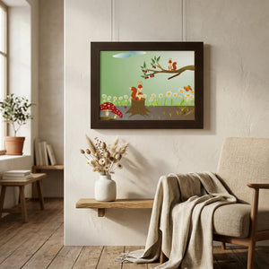 Dipaliz forest framed horizontal poster squirrel print - posters prints & visual artwork