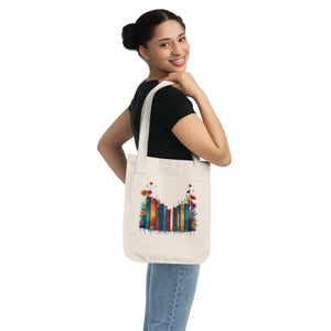 Organic Canvas Tote Bag - Books and Flowers - Dipaliz - Bags