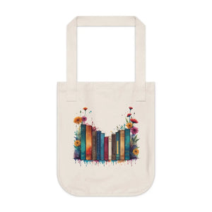 Organic Canvas Tote Bag - Books and Flowers - Dipaliz - Bags