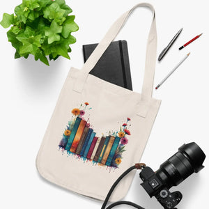 Organic Canvas Tote Bag - Books and Flowers - Dipaliz - Bags