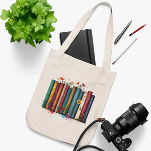 Bold Books and Flowers Canvas Tote Bag - Organic Cotton - Dipaliz - Bags
