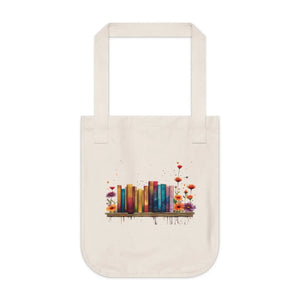 Organic Canvas Tote Bag - Floral Books Design - Dipaliz - Bags