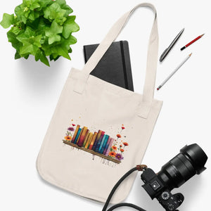 Organic Canvas Tote Bag - Floral Books Design - Dipaliz - Bags