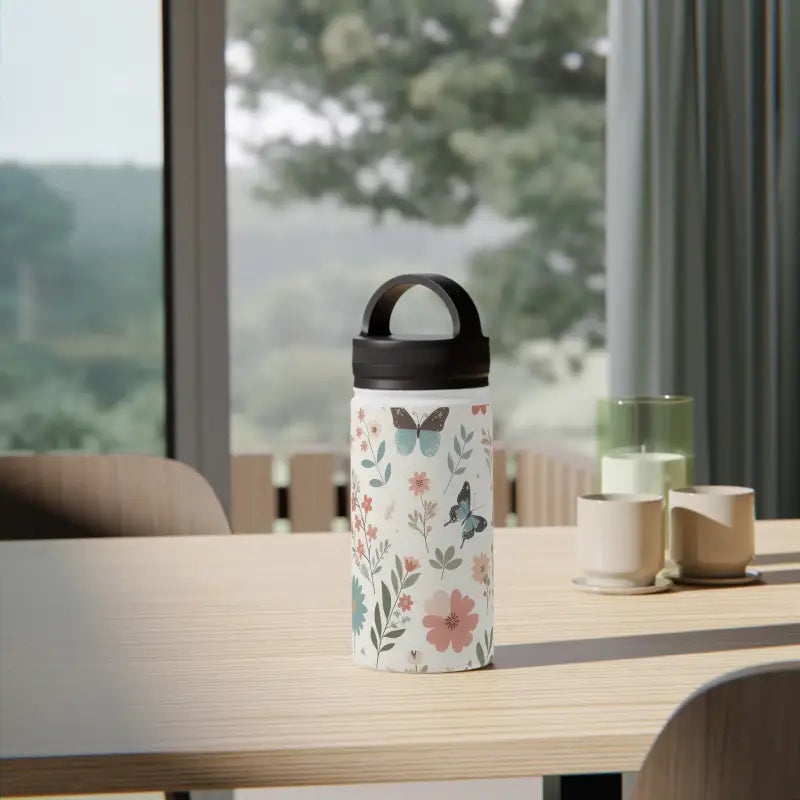 Elegant Stainless Steel Water Bottle with Butterfly Design - White / 12oz Mug