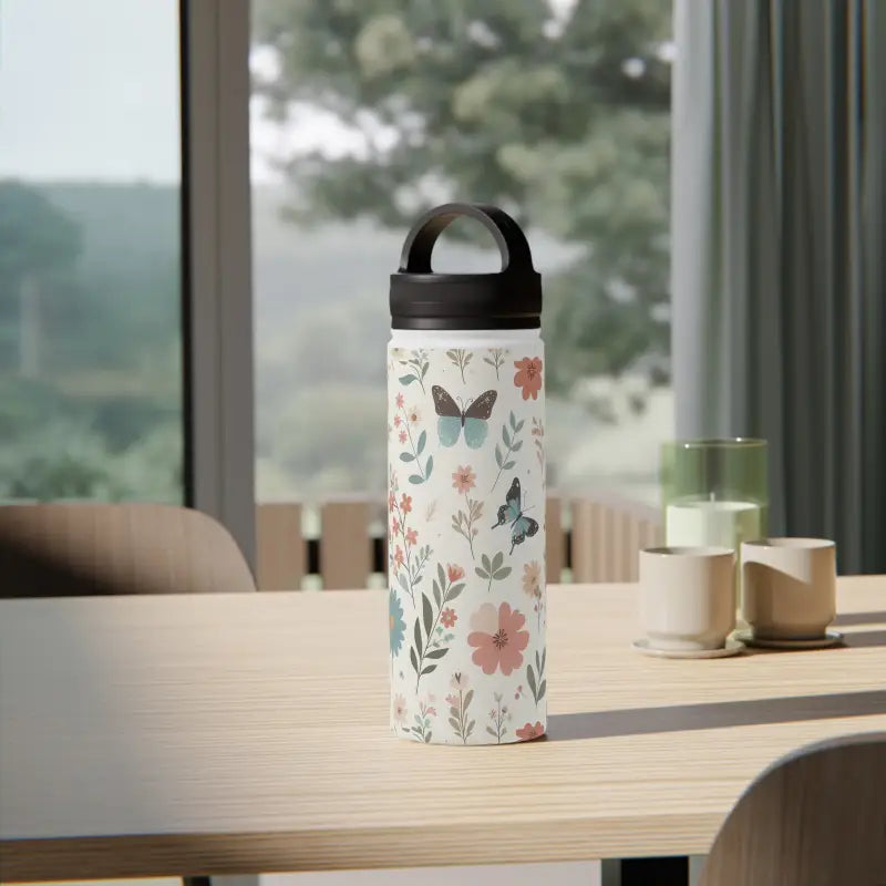 Elegant Stainless Steel Water Bottle with Butterfly Design - White / 18oz Mug