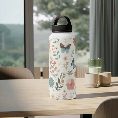 Elegant Stainless Steel Water Bottle with Butterfly Design - White / 32oz Mug