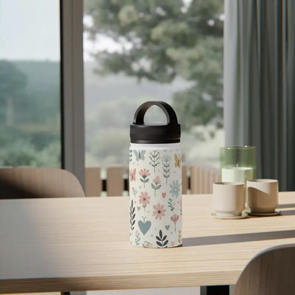 Stylish Pastel Floral Design Stainless Water Bottle - White / 12oz Mug