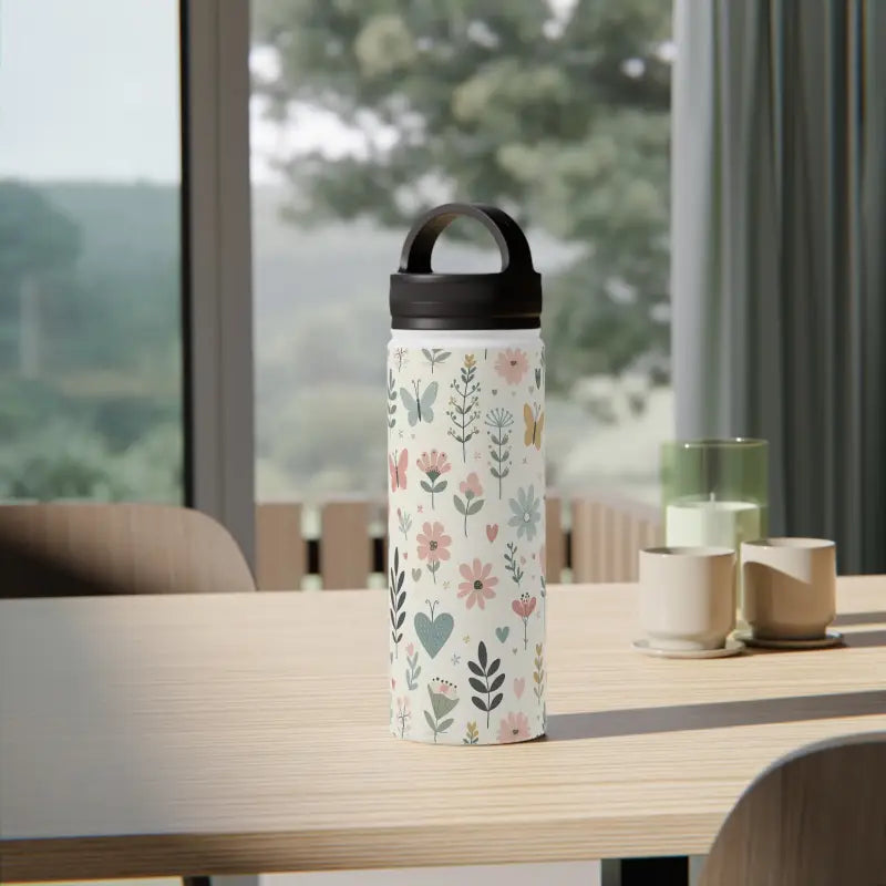 Stylish Pastel Floral Design Stainless Water Bottle - White / 18oz Mug