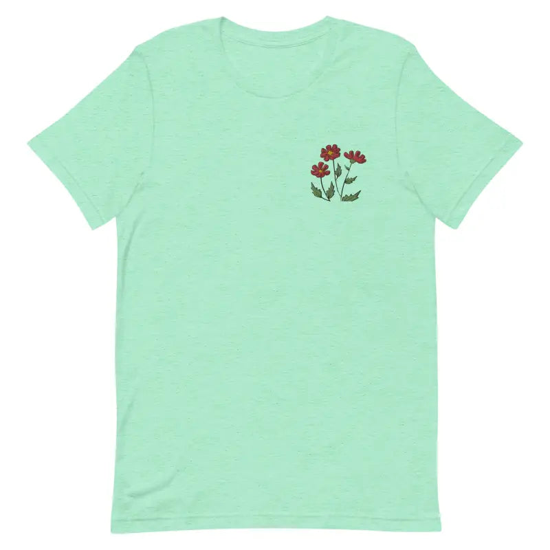 Blossom with Dipaliz’s Flower Embroidered Unisex Cotton Tee - Heather Mint / s T-shirt