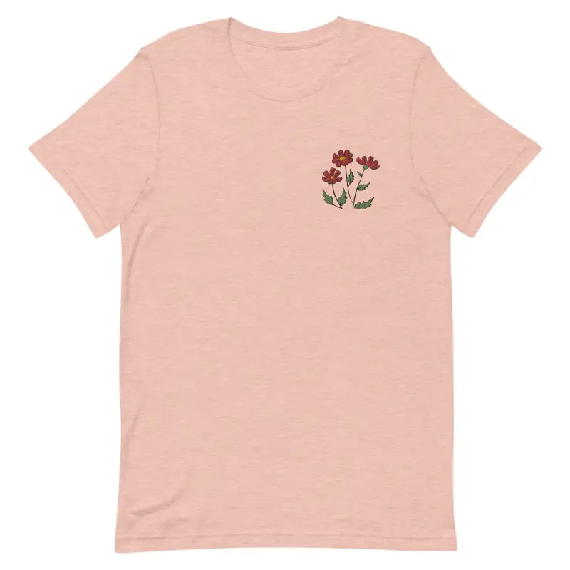 Blossom with Dipaliz’s Flower Embroidered Unisex Cotton Tee - Heather Prism Peach / Xs T-shirt