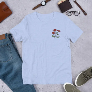 Flower Embroidered Unisex t Shirt Cotton Tee - Dipaliz - T-shirts
