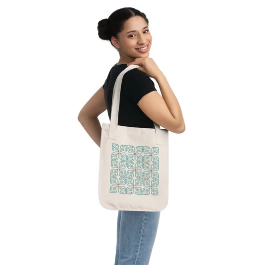 Turn Heads with a Cyan Geometric Canvas Tote Bag! - one Size / Natural Bags