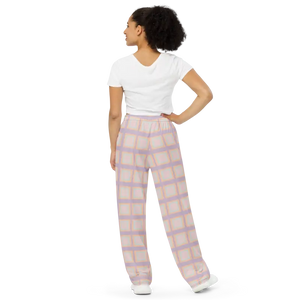 Wide Leg Pants Pink Squares Statement Style - Dipaliz
