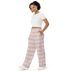 Wide Leg Pants Pink Squares Statement Style - Dipaliz