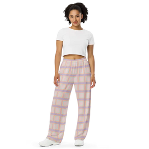 Wide Leg Pants Pink Squares Statement Style - Dipaliz - Xs