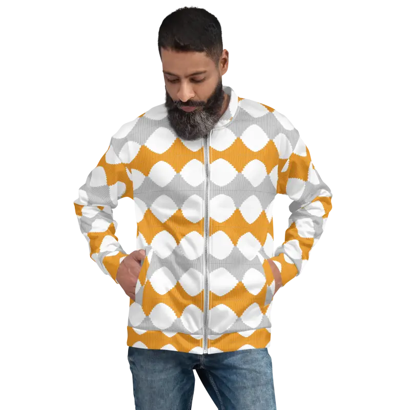 Turn Heads in a Unisex Yellow Pattern Bomber Jacket - Xs Clothing