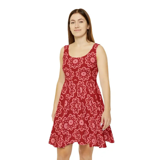 Radiant Red Floral Women’s Skater Dress – be a Showstopper - s Dresses