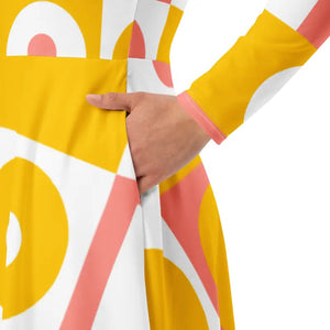 Abstract Orange Midi Dress - Bold Statement Piece - Dipaliz - Dresses