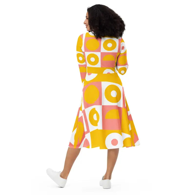 Stand out in Style: Bold Abstract Orange Midi Dress - Dresses