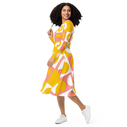 Stand out in Style: Bold Abstract Orange Midi Dress - Dresses