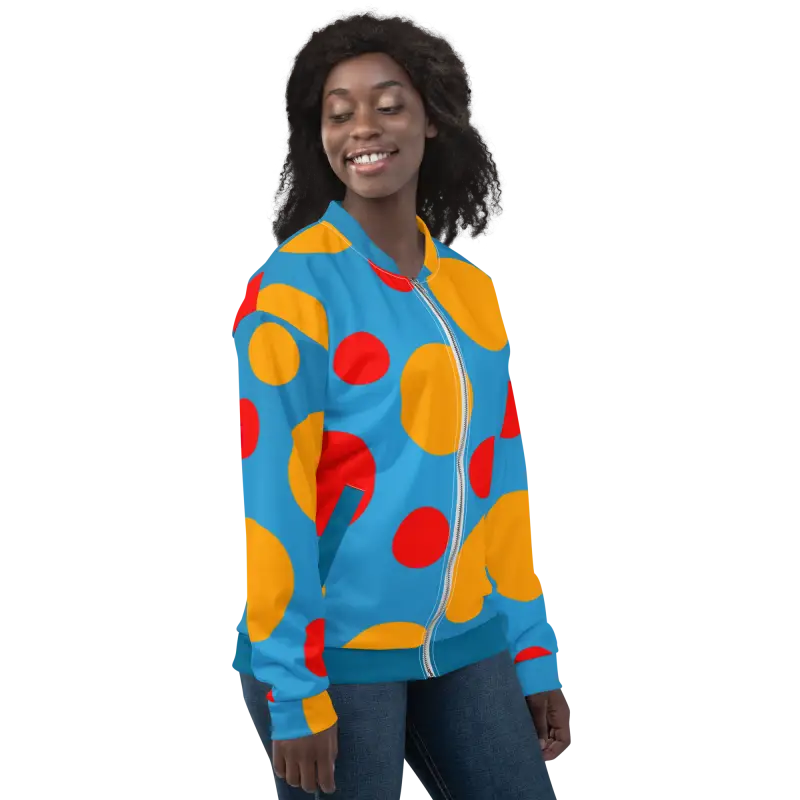 Stand out with the Colorful Polka Dot Bomber Jacket - Clothing