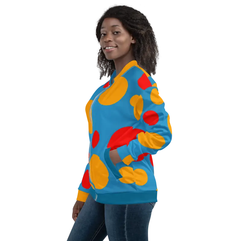 Stand out with the Colorful Polka Dot Bomber Jacket - Clothing