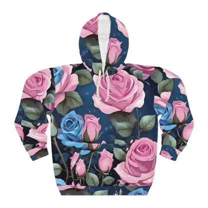 Turn Heads with Roses in Blue Aop Unisex Pullover Hoodie - All Over Prints