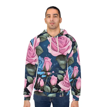 Turn Heads with Roses in Blue Aop Unisex Pullover Hoodie - All Over Prints