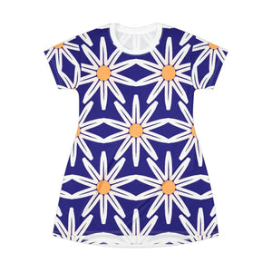 Blue Dress with White Flowers Effortless Style Dipaliz - Dresses