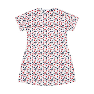 Star Print T-shirt Dress, Red & Navy Patriotic All-over-print - Dresses