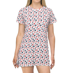 Star Print T-shirt Dress, Red & Navy Patriotic All-over-print - Dresses