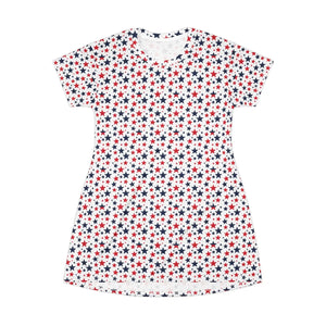 Star Print T-shirt Dress, Red & Navy Patriotic All-over-print - Dresses