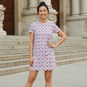 Star Print T-shirt Dress, Red & Navy Patriotic All-over-print - Dresses