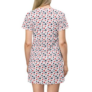 Star Print T-shirt Dress, Red & Navy Patriotic All-over-print - Dresses