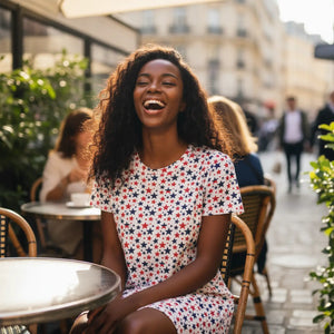 Star Print T-shirt Dress, Red & Navy Patriotic All-over-print - Dresses