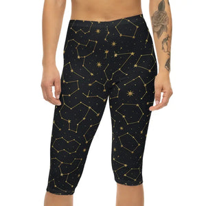 Starry Sky Capri Leggings - Constellation Design Activewear - Dipaliz - Xs / White Stitching