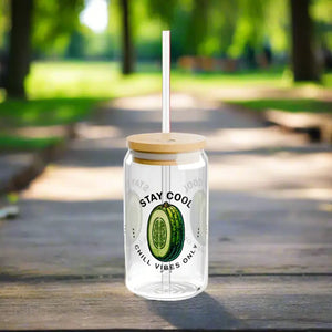 Stay Cool Cucumber Sipper Glass with Straw - Dipaliz - Tumblers